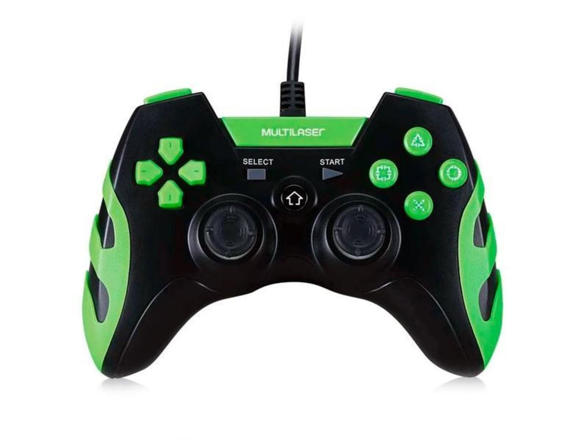 Controle Gamer Multilaser Com Fio, PS3 / PC, Preto e Verde - JS091