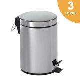 Lixeira Com Pedal Inox 3 Litros Banheiro, Cozinha Escritório