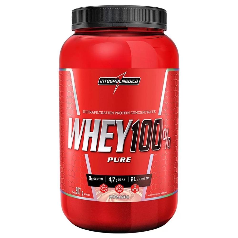 Whey Protein 100 Pure Integralmedica Refil Morango 907g