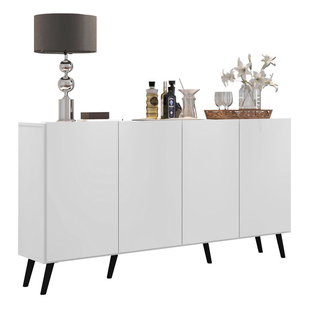 Aparador Buffet 4 Portas Retrô Veneza Multimóveis V3556 Branco/preto