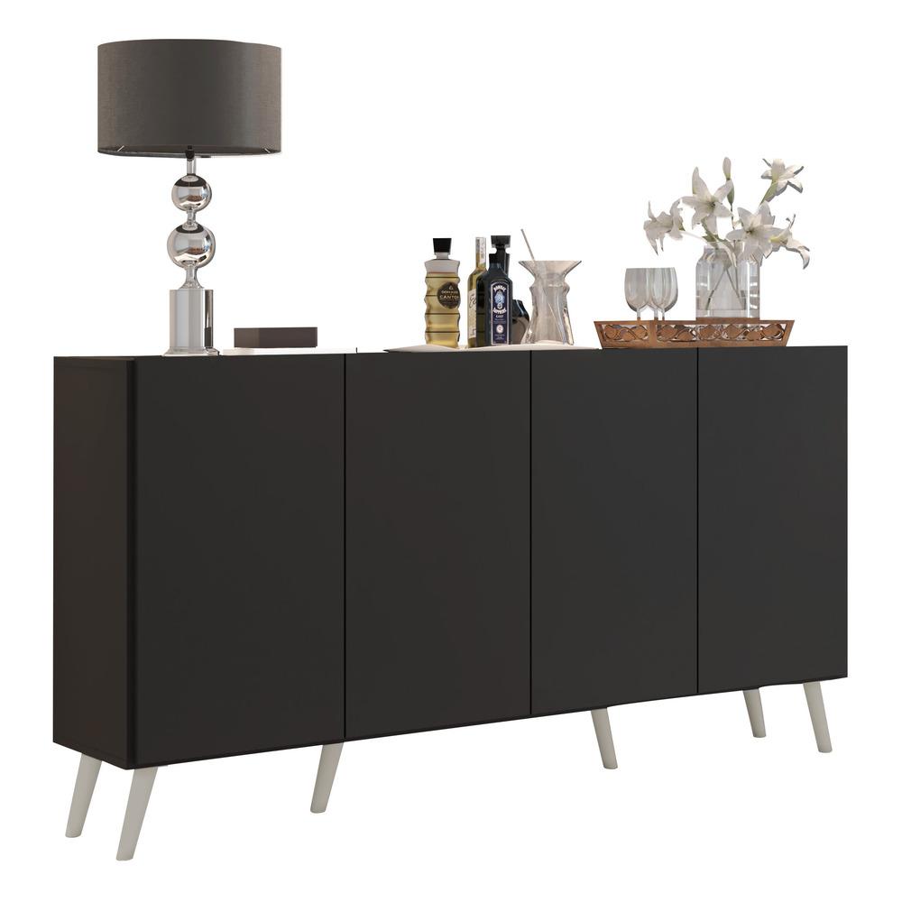 Aparador Buffet 4 Portas Retrô Veneza Multimóveis V3556 Preto/branco