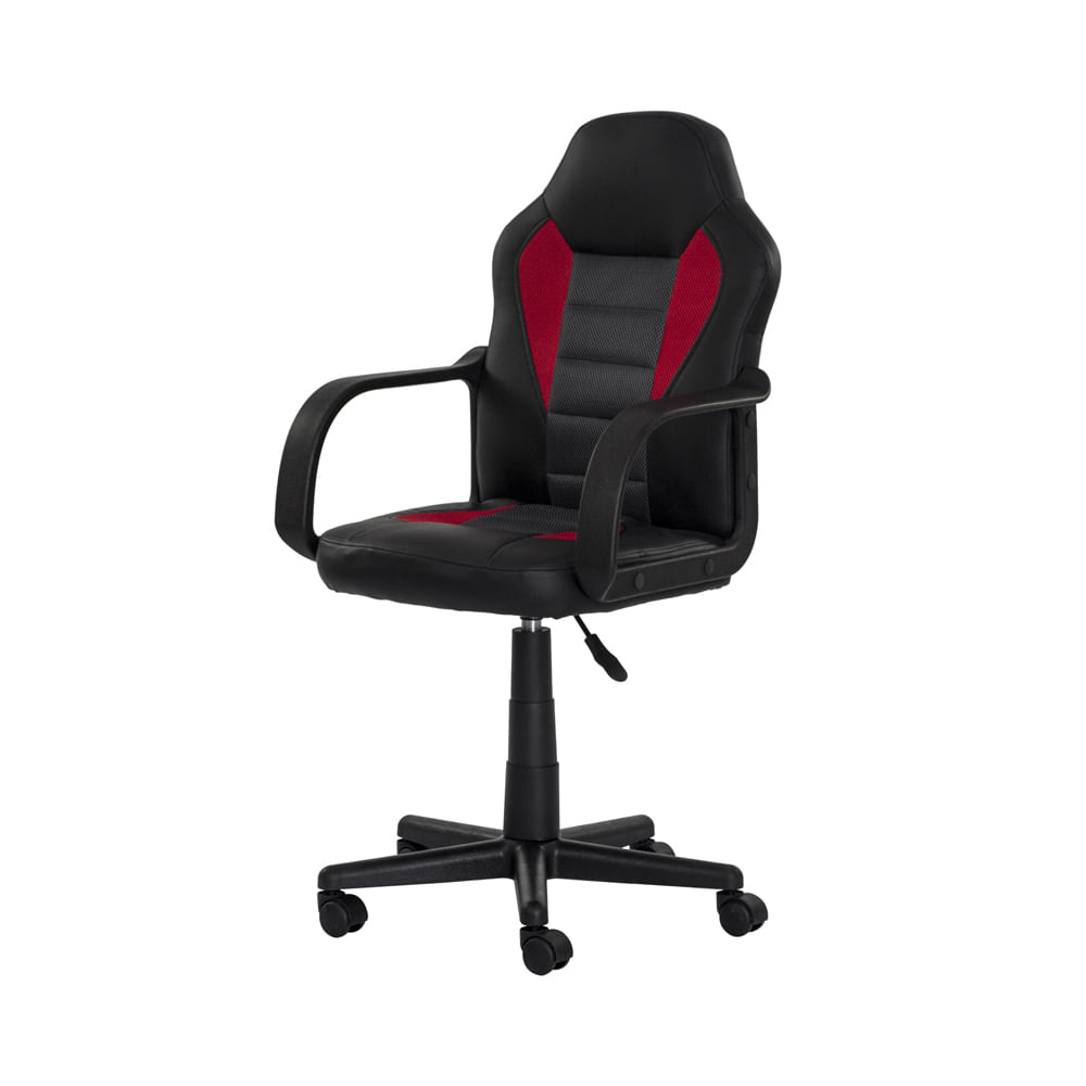 Cadeira Gamer Slim Giratória Preta com Vermelho Altura Ajustável Rodas Anti Risco