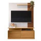 Estante Home Rack Painel Organizador Tv 42 47 48 50 55 60 Polegadas Porta Correr E Nicho Sala Moderna Pequena Chicago 1,36- Tauari Ripado/off White