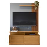 Estante Rack Painel Home Moderno Tv 42 47 48 50 55 60 Polegadas Porta Correr E Nicho Multiuso Sala Pequena Chicago 1,36- Tauari Ripado/cinza