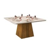 Mesa De Sala Jantar Italia Tampo Madeirado Vidro Curvo 136x136cm Freijo Off White Dj Moveis