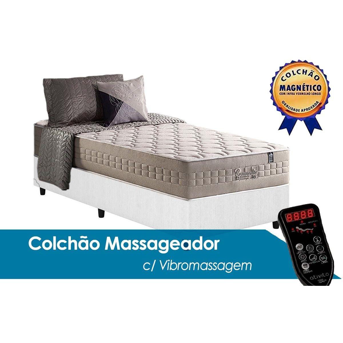 Cama Box Box Solteiro Colchao C Vibro Massagem Anjos Masterpocket Commodite Base Crc Courano White 96x203