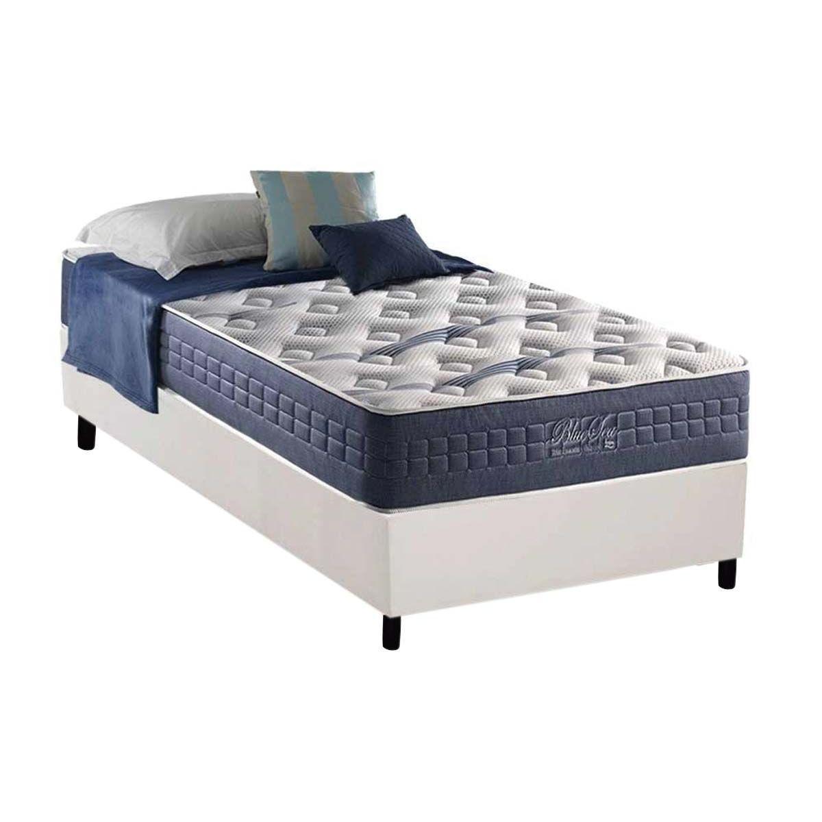 Cama Box Solteiro Colchao Molas Ensacadas Anjos Masterpocket Blue Sea Base Crc Courano Branco 88x188