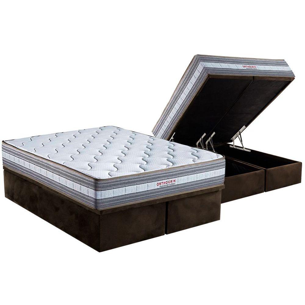 Cama Box Bau King Colchao Molas Ensacadas Orthocrin Masterpocket Royal Saude Base Crc Suede Marrom 193x203