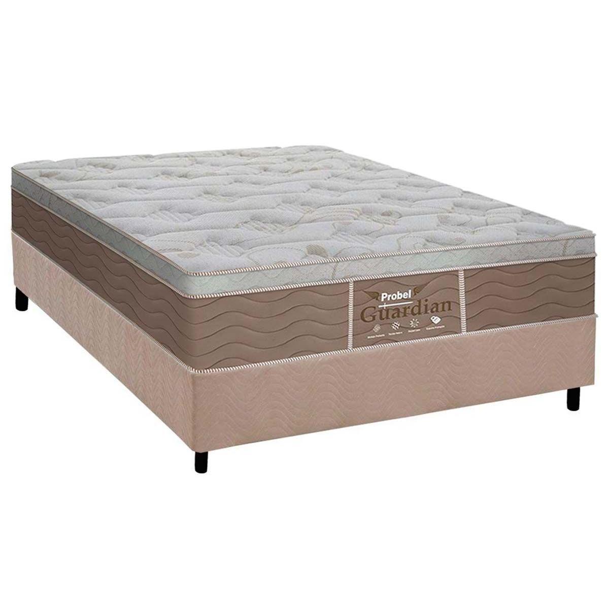 Cama Box Casal Colchao Molas Probel Prolastic Guardian Base Crc Suede Clean 138x188