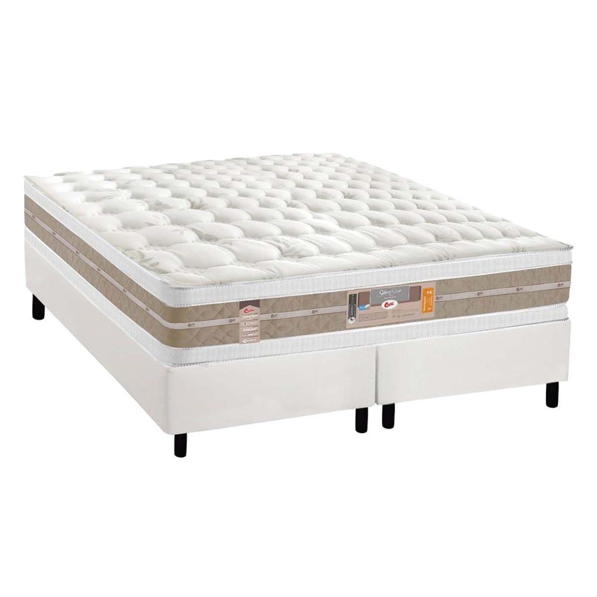 Cama Box Queen Colchao Molas Ensacadas Castor Pocket Silver Star Air Double Face Base Crc Courano White 158x198