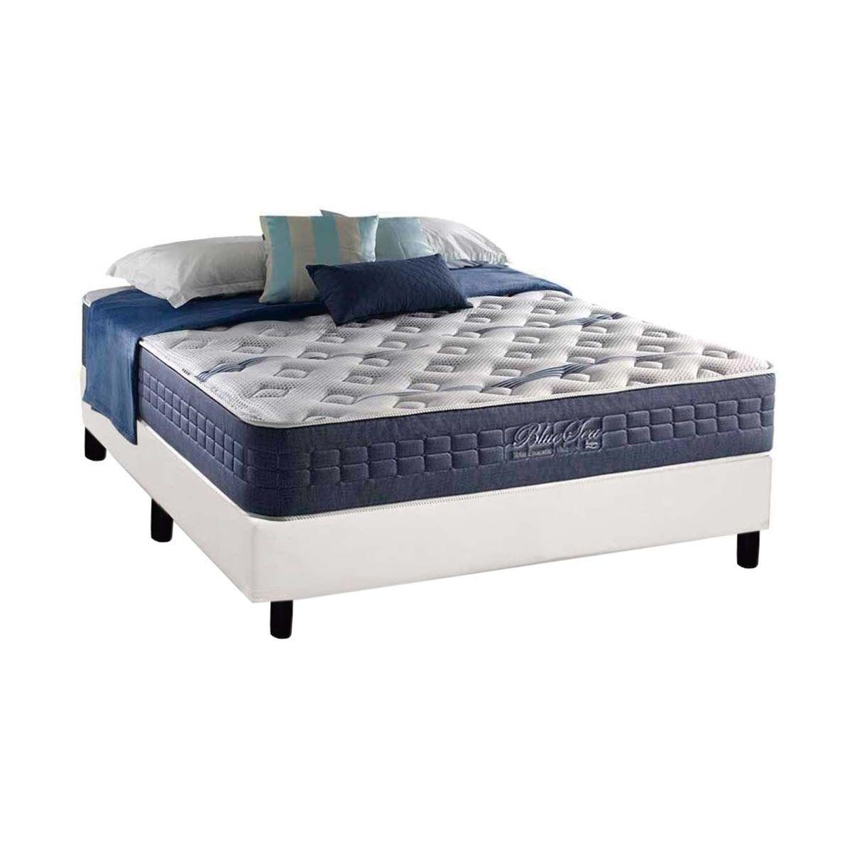 Cama Box Casal Colchao Molas Ensacadas Anjos Masterpocket Blue Sea Base Crc Courano Branco 138x188