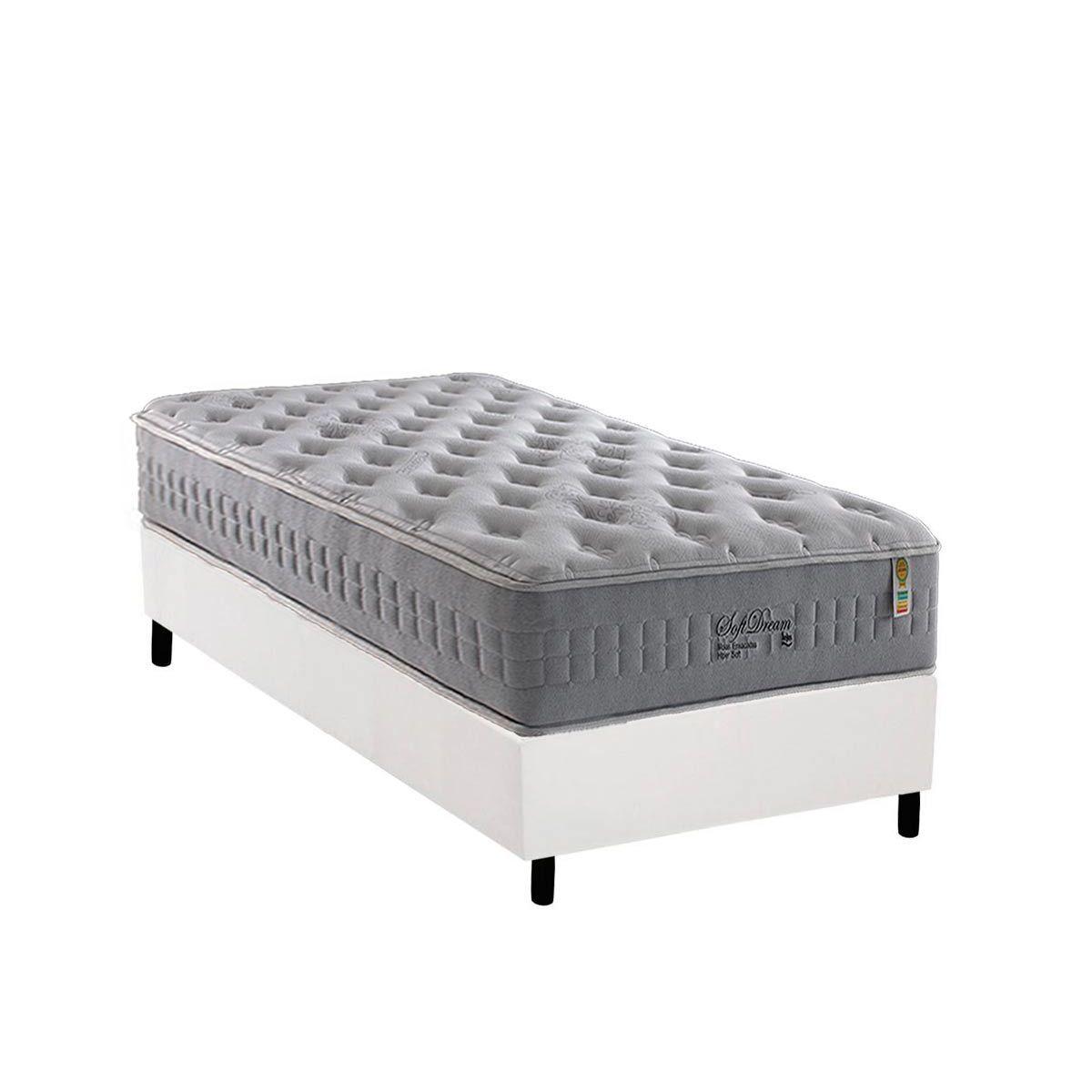 Cama Box Solteiro Colchao Molas Ensacadas Anjos Masterpocket Soft Dream Base Crc Courano Branco 88x188