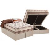 Cama Box Bau Queen Colchao Molas Herval Masterpocket Ensacadas Istambul Base Crc Suede Bege 158x198