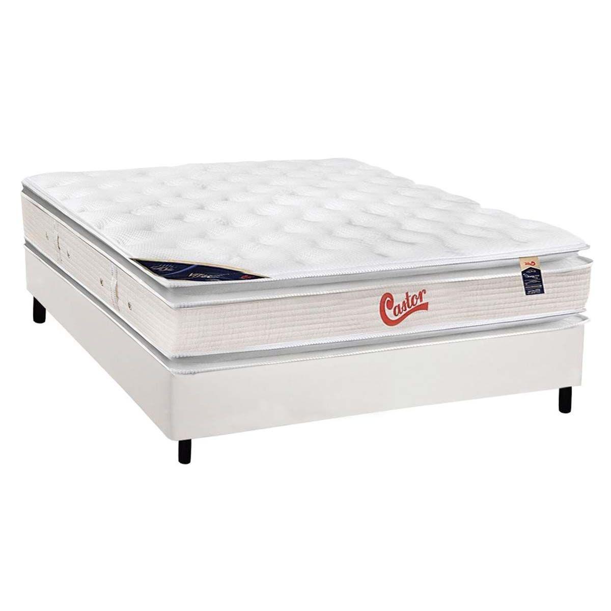 Cama Box Casal Colchao Molas Ensacadas Castor Pocket Viategel Slx Base Crc Courano White 138x188