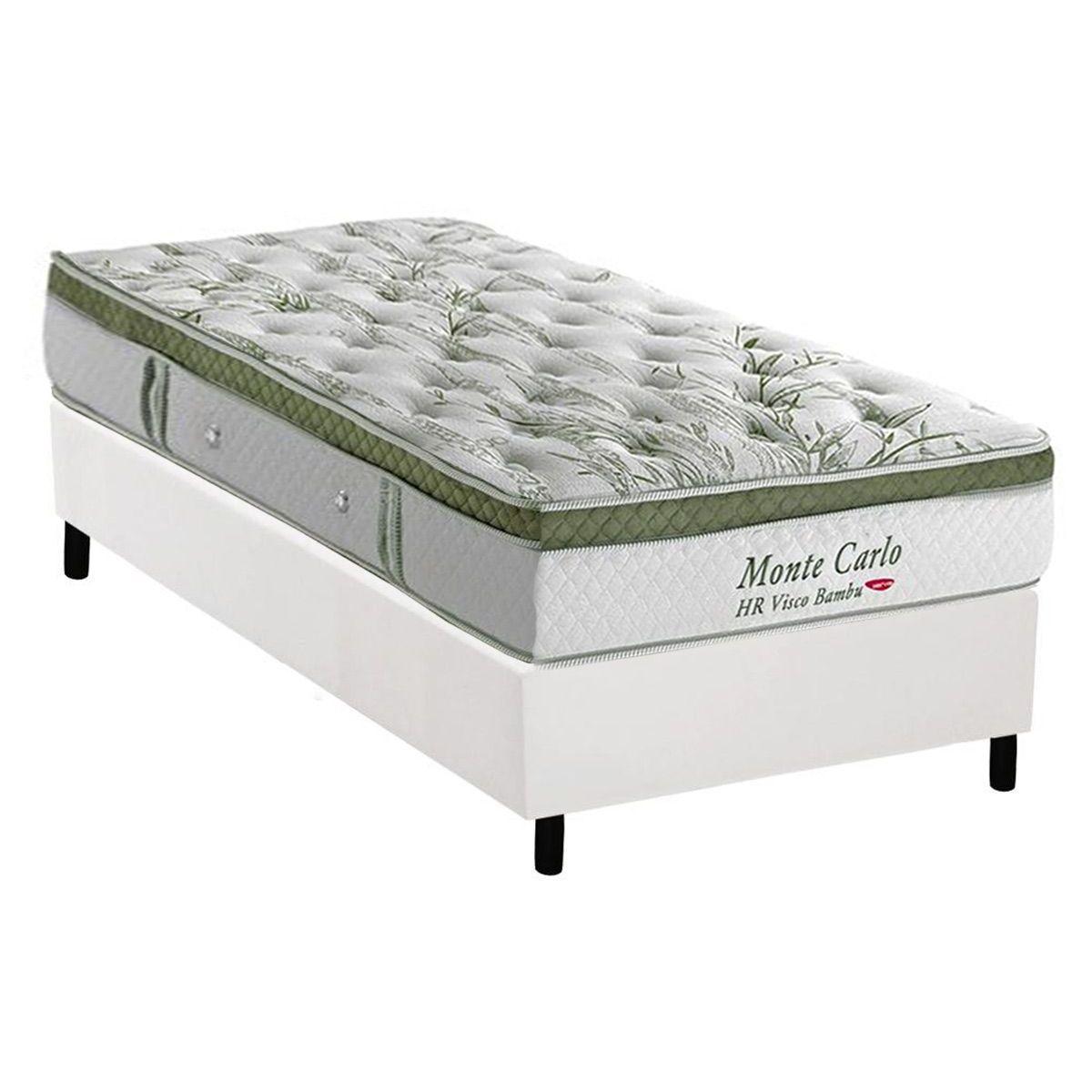 Cama Box Solteiro Colchao Molas Ensacadas Herval Masterpocket Monte Carlo Hr Visco Base Crc Courano Branco 88x188