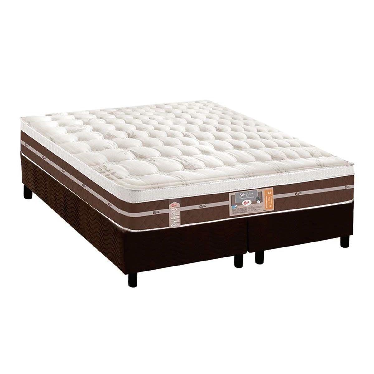 Cama Box King Colchao Molas Ensacadas Castor Pocket Silver Star Air Hibrido Base Crc Suede Brown 193x203