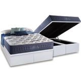 Cama Box Bau Queen Colchao Molas Ensacadas Anjos Masterpocket Blue Sea Base Crc Courano Branco 158x198