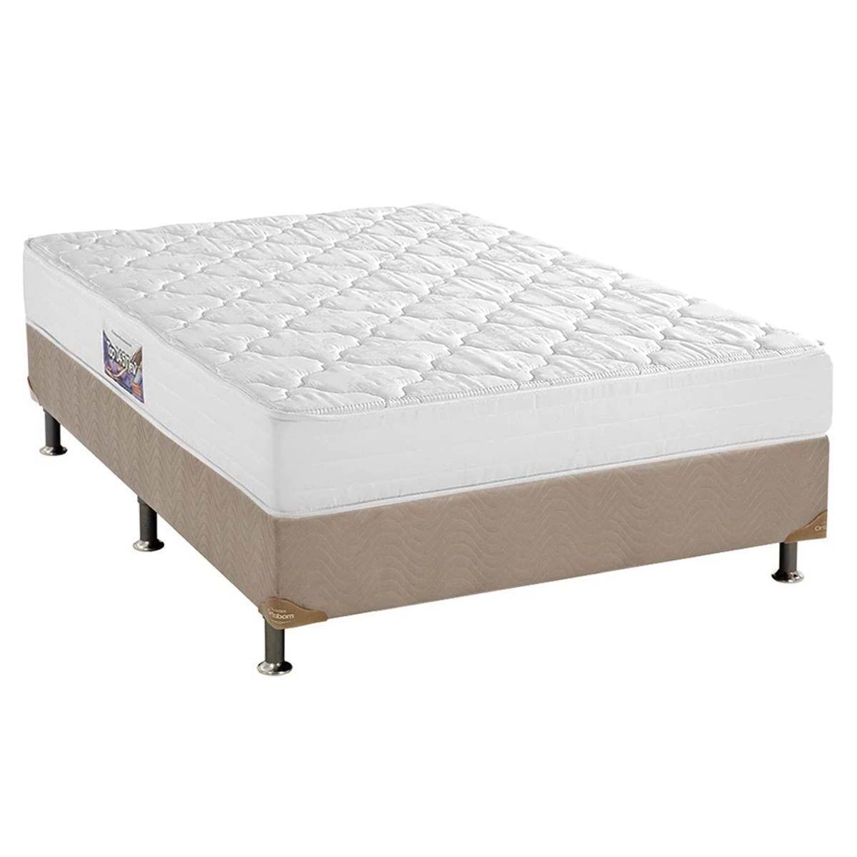 Cama Box Casal Colchao Espuma D45 Herval Top Base Crc Suede Bege 138x188