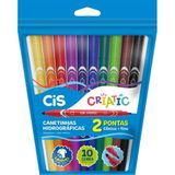 Caneta Hidrografica Cis Criatic 2 Pontas 10 Cores