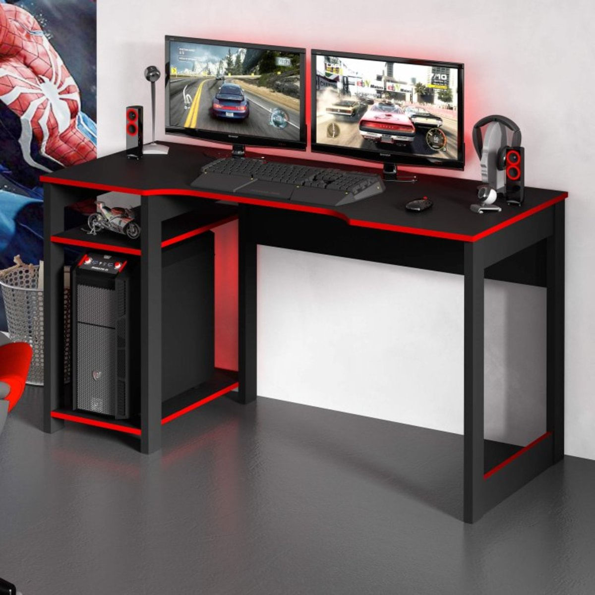 Mesa Gamer Cyber Espresso Móveis Preto/Vermelho