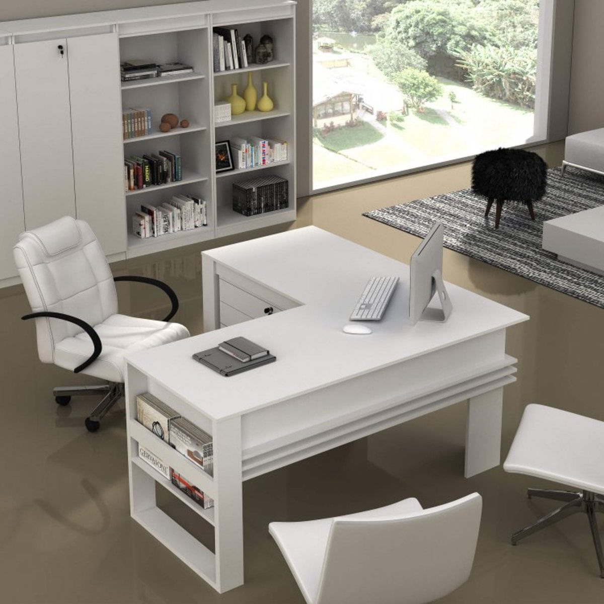 Mesa Angular para Escritório Charme Espresso Móveis Branco