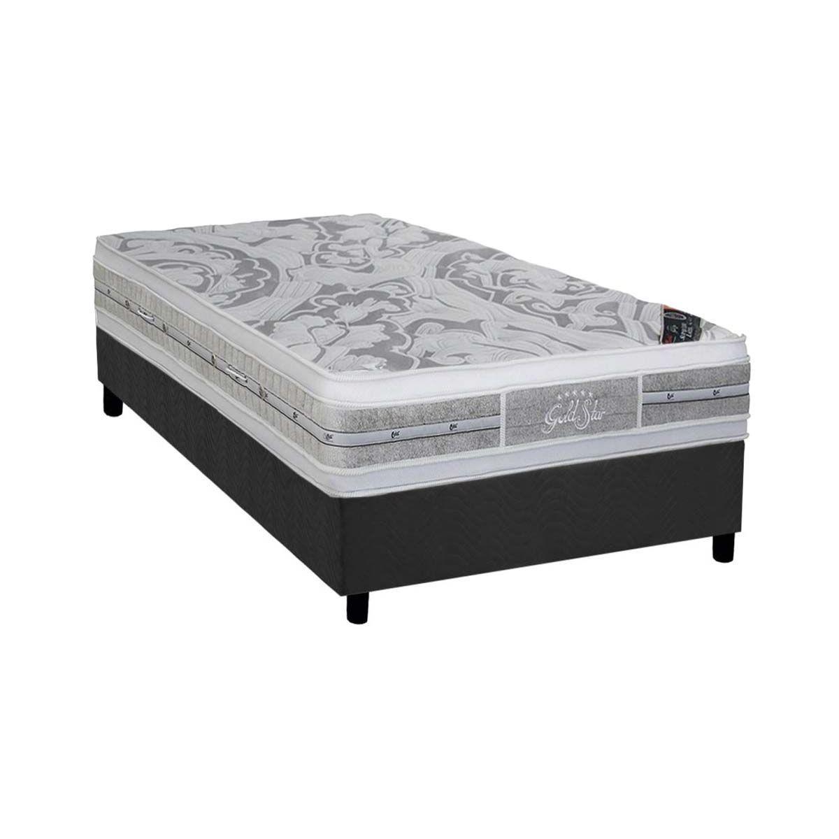 Cama Box Solteiro Colchao Molas Ensacadas Castor Pocket Super Luxo Latex Slx Base Crc Suede Gray 88x188