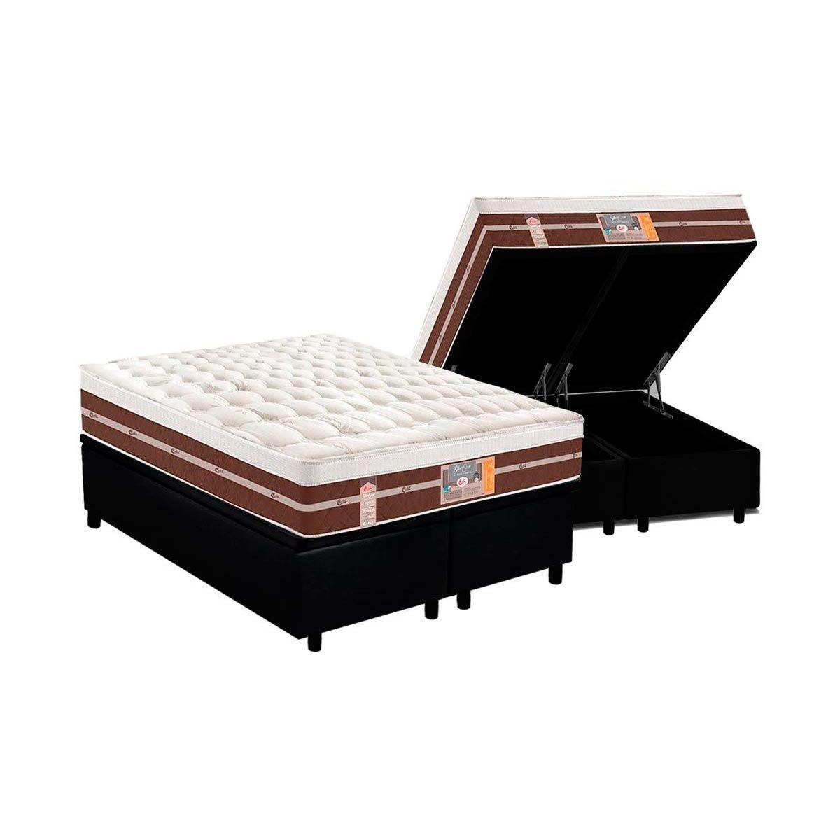 Cama Box Bau King Colchao Molas Ensacadas Castor Pocket Silver Star Air Hibrido Base Crc Courano Black 193x203