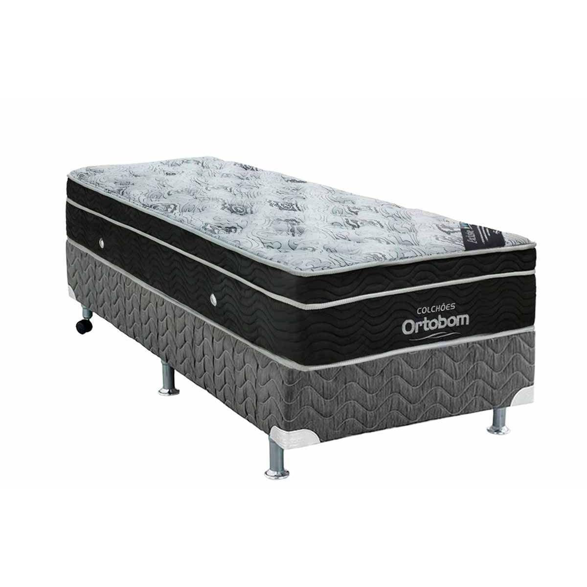 Cama Box Solteiro Colchao Molas Bonnel Ortobom Nanolastic Exclusive Base Crc Gray 88x188