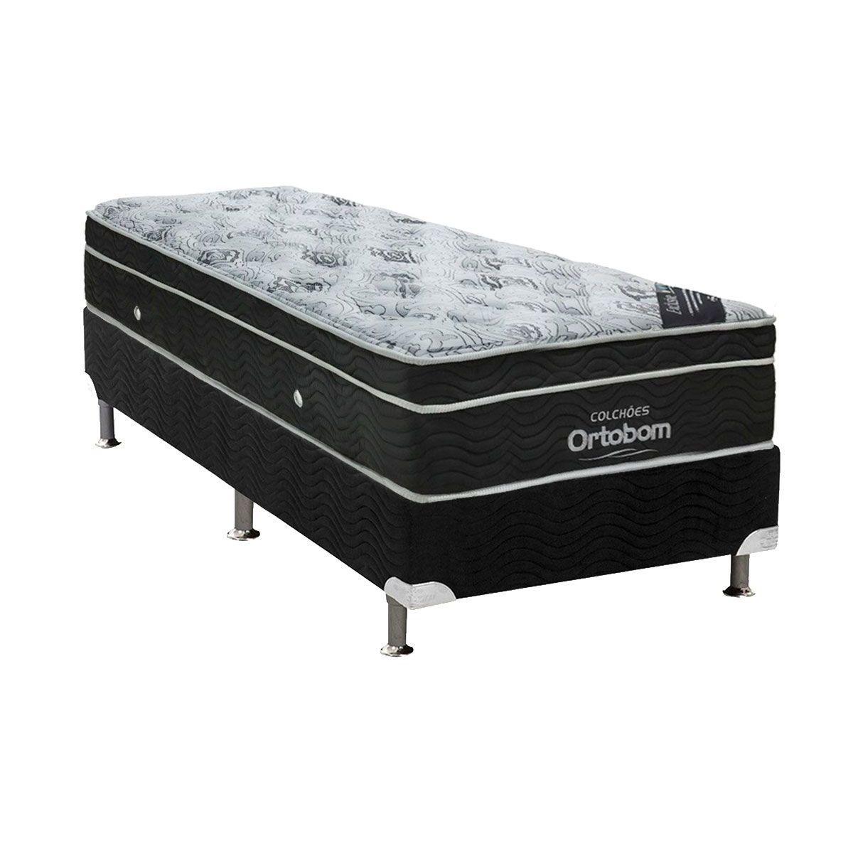 Cama Box Solteiro Colchao Molas Bonnel Ortobom Nanolastic Exclusive Pilow Base Suede Black 88x188