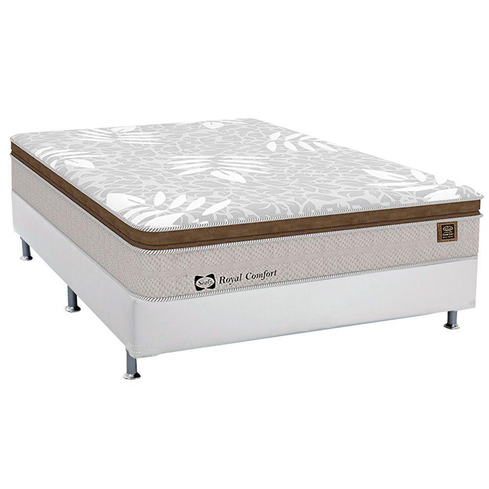 Cama Box Casal Colchao Molas Sealy Posturepedic Doux Confort Base Courano Branco 138x188