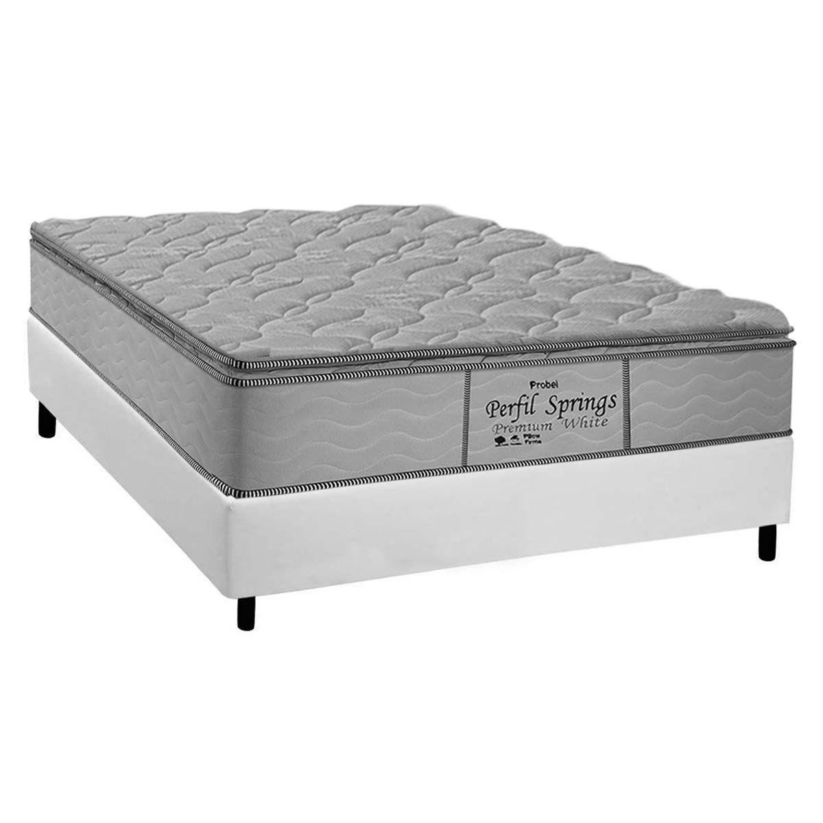 Cama Box Casal Colchao Molas Ensacadas Probel Masterpocket Perfil Springs Premium White Base Crc Courano White 138x188