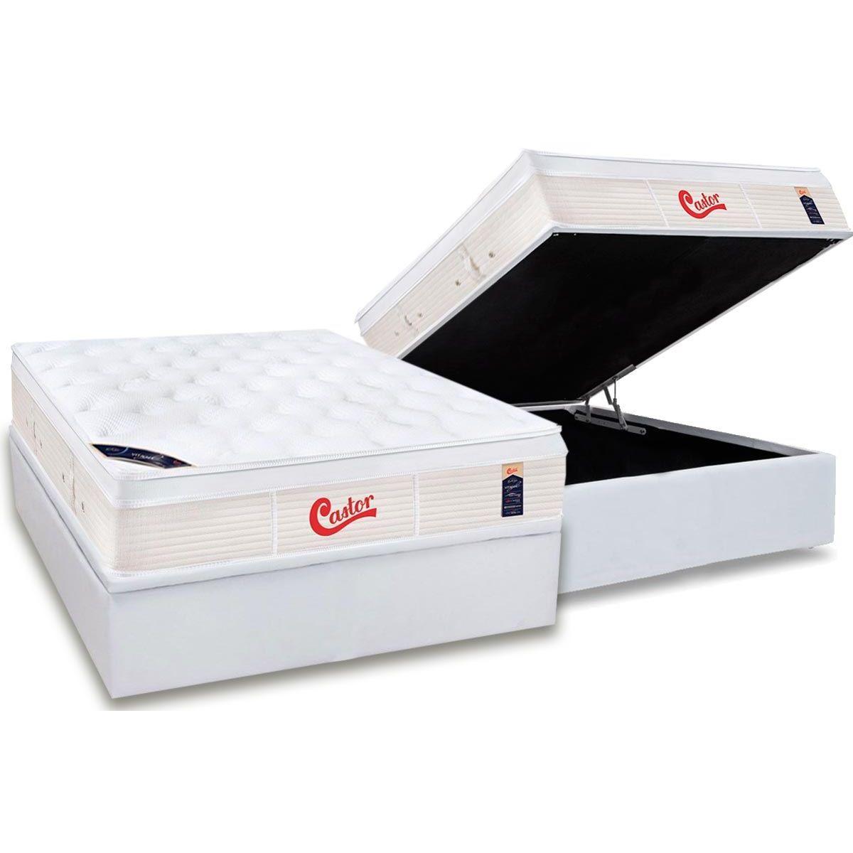 Cama Box Bau Casal Colchao Molas Ensacadas Castor Pocket Gold Star Vitagel Base Crc Courano White 138x188