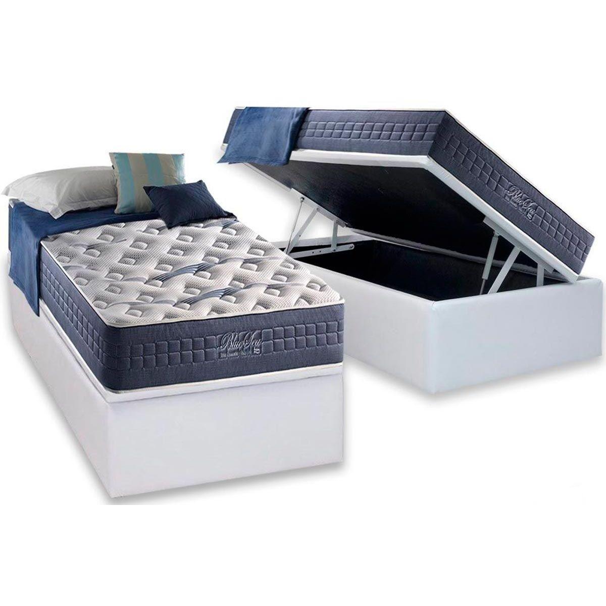 Cama Box Bau Solteiro Colchao Molas Ensacadas Anjos Masterpocket Blue Sea Base Crc Courano Branco 88x188