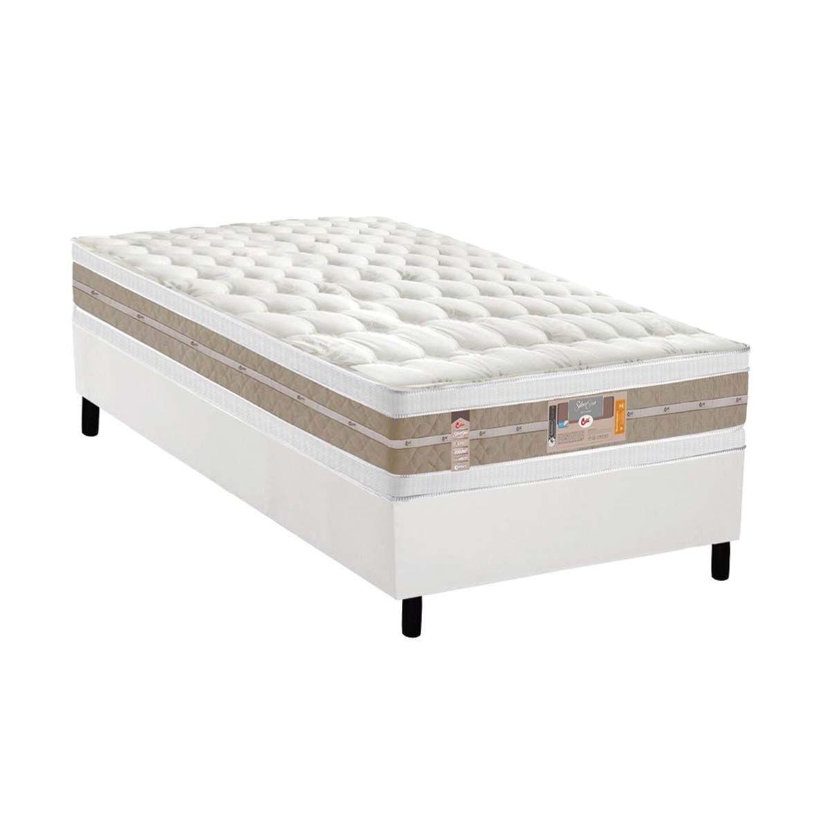 Cama Box Solteiro Colchao Molas Ensacadas Castor Pocket Silver Star Air Double Face Base Crc Courano White 88x188