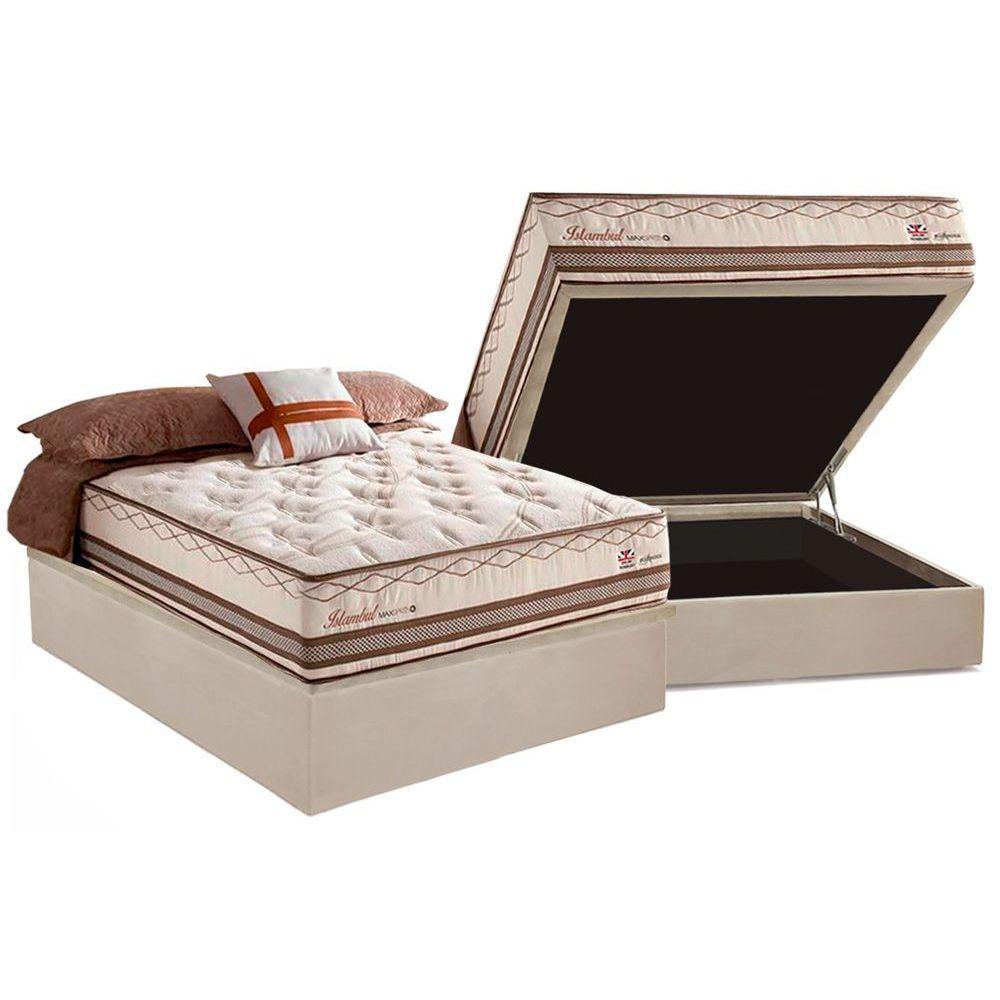 Cama Box Bau Casal Colchao Molas Herval Masterpocket Ensacadas Istambul Base Crc Suede Bege 138x188