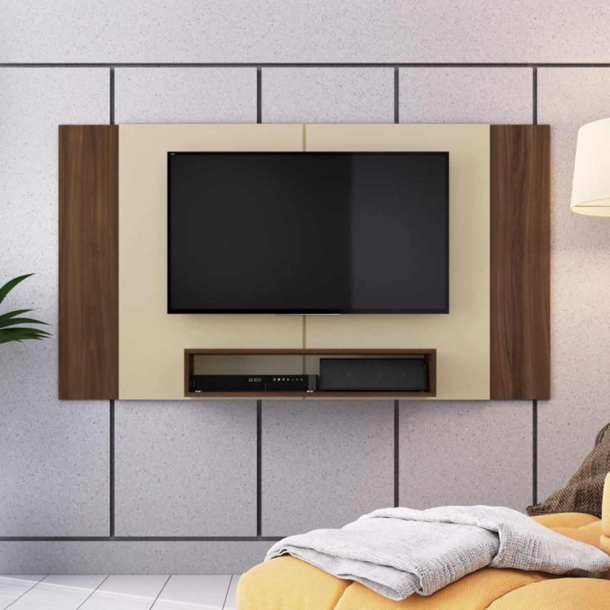 Painel Extensível para TV até 55 Polegadas Estilare Móveis Off White/Madeirado