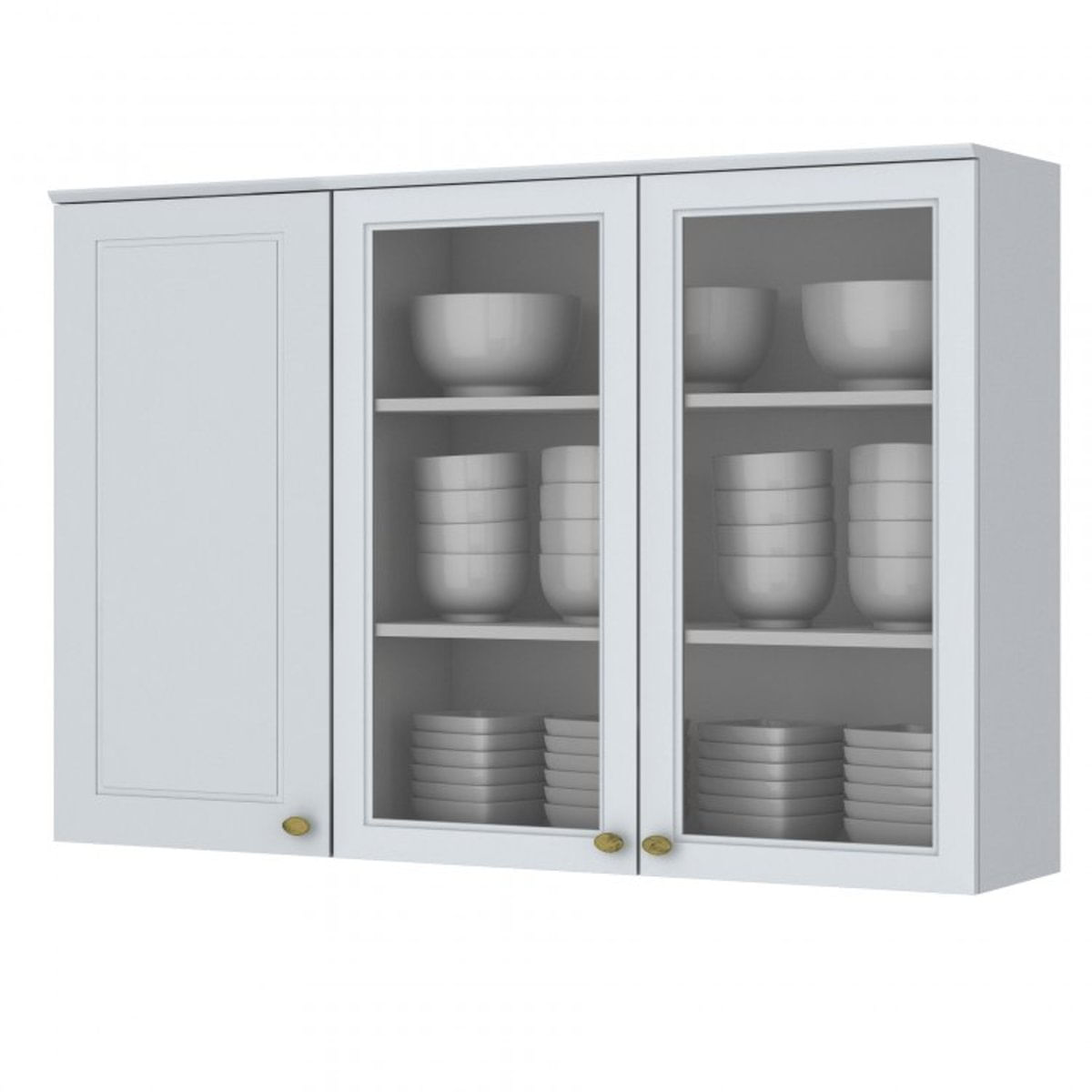 Armário Aéreo 3 Portas de Vidro 120cm Americana Henn Branco