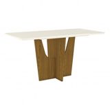 Mesa de Jantar com Tampo de Vidro 160cm Vértice Móveis Henn Nature/Off White