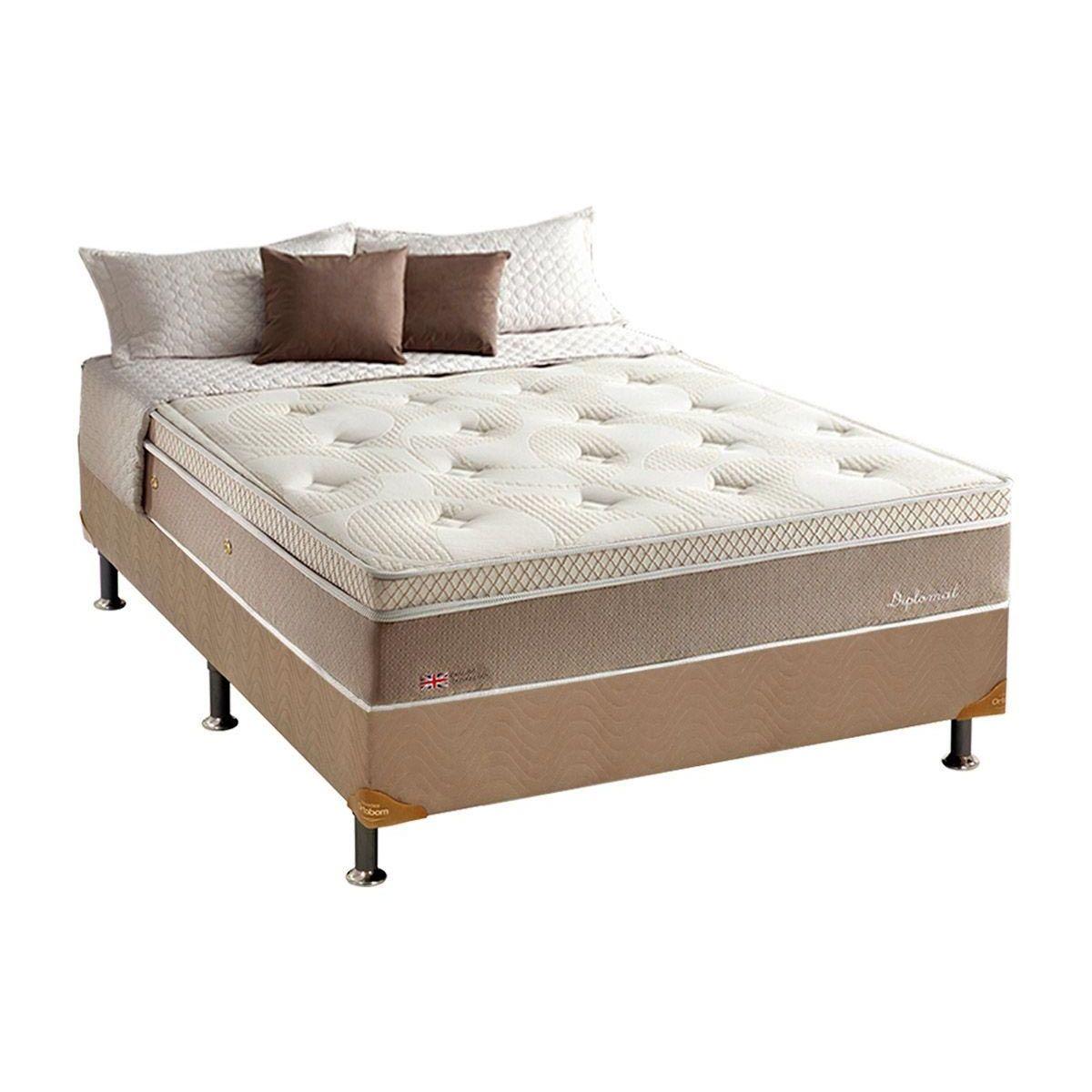 Cama Box Casal Colchao Molas Herval Maxspring Diplomat Base Crc Suede Bege 138x188