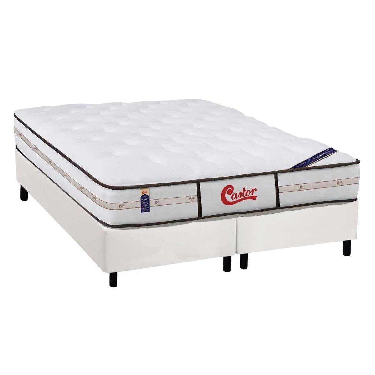 Cama Box King Colchao Molas Ensacadas Castor Pocket Gold Star Vitagel Class Double Face Base Crc Courano White 193x203