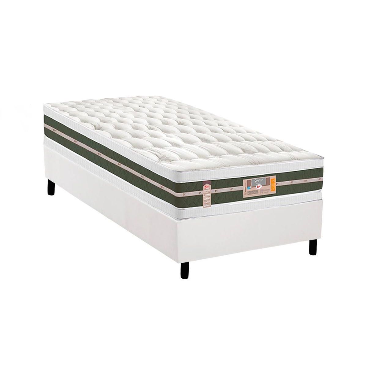 Cama Box Solteiro Colchao Molas Bonnel Castor Silver Star Air Base Crc Courano White 88x188