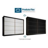 Guarda Roupa Casal 2 Portas De Correr E 6 Gavetas C 1 Espelho Sevilha Preto Branco Acetinado Preto Europa