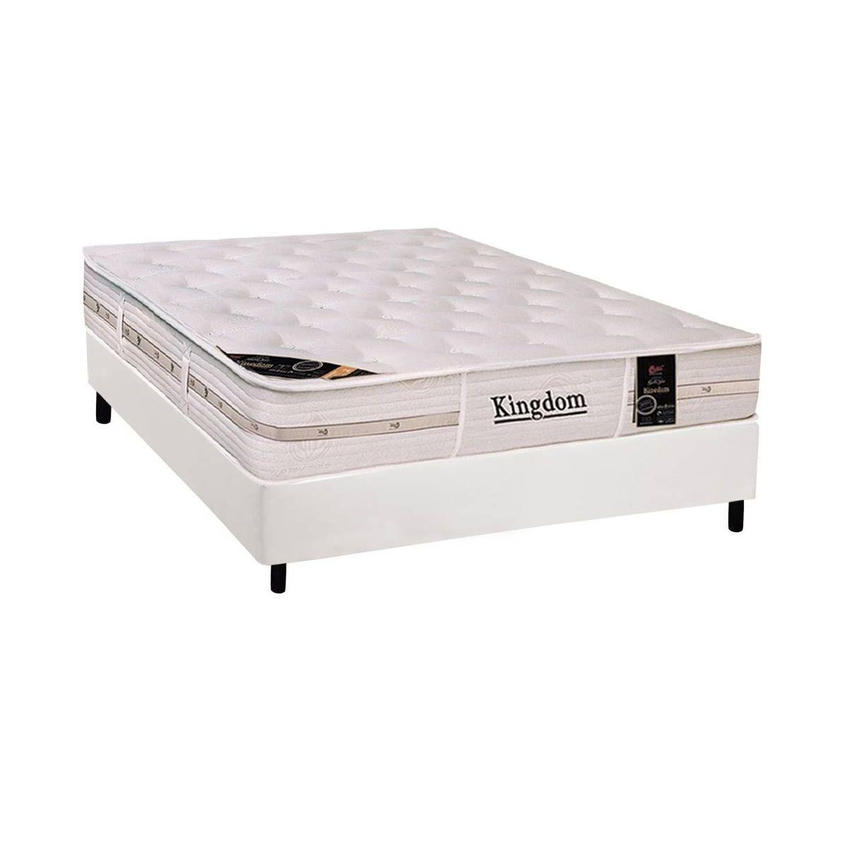 Cama Box Casal Colchao Molas Ensacadas Castor Pocket Kingdom Aloe Vera Base Crc Courano White 138x188