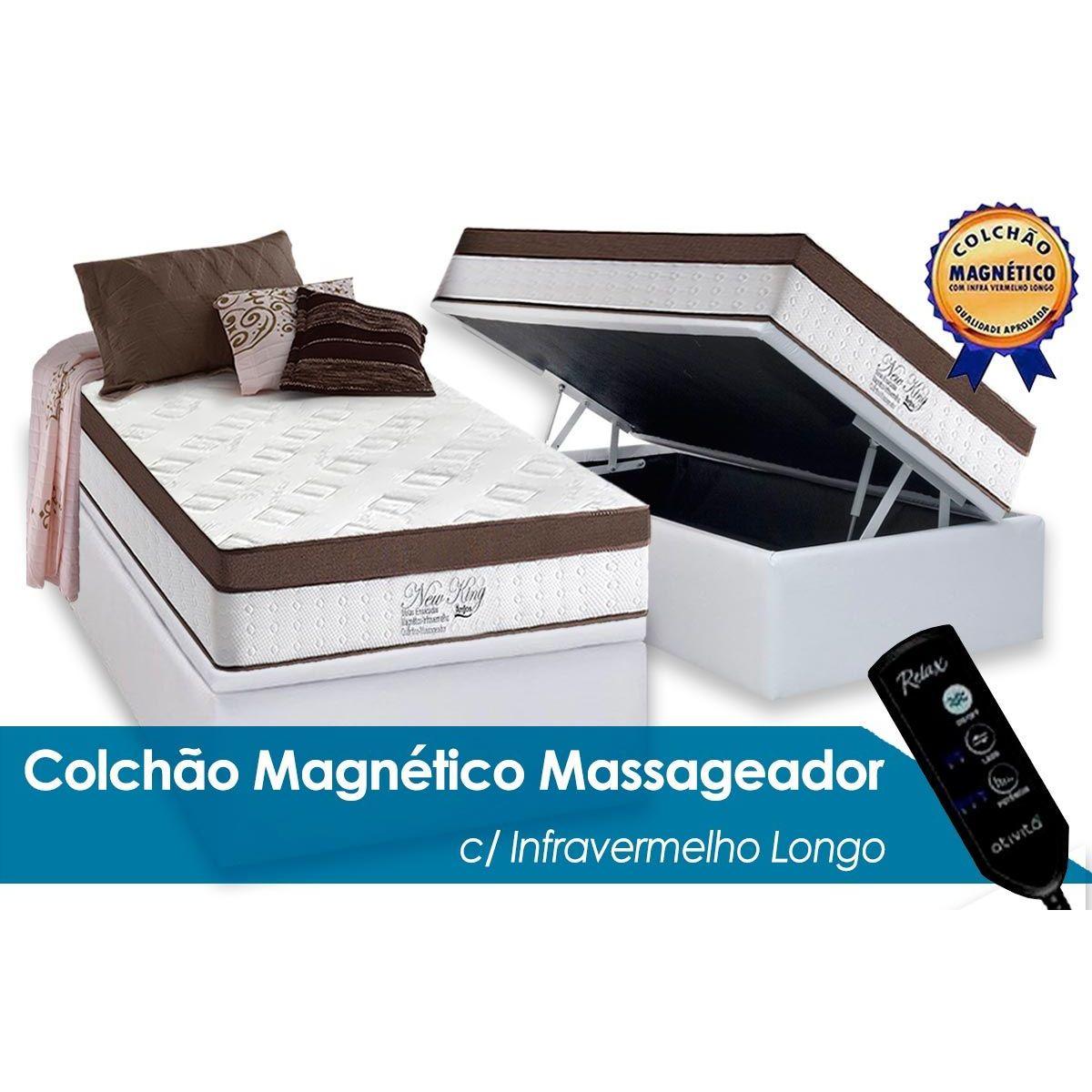 Cama Box Bau Solteiro Colchao C Vibro Massagem Anjos Masterpocket New King Magnetico Base Crc White 88x188