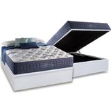 Cama Box Bau Casal Colchao Molas Ensacadas Anjos Masterpocket Blue Sea Base Crc Courano Branco 138x188