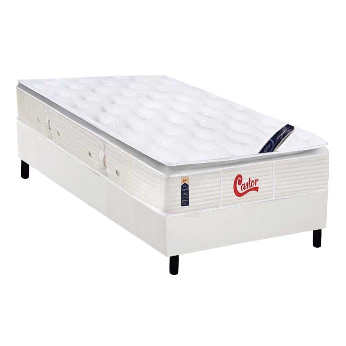 Cama Box Solteiro Colchao Molas Ensacadas Castor Pocket Gold Star Slx Vitagel One Face Base Crc Courano White 88x188