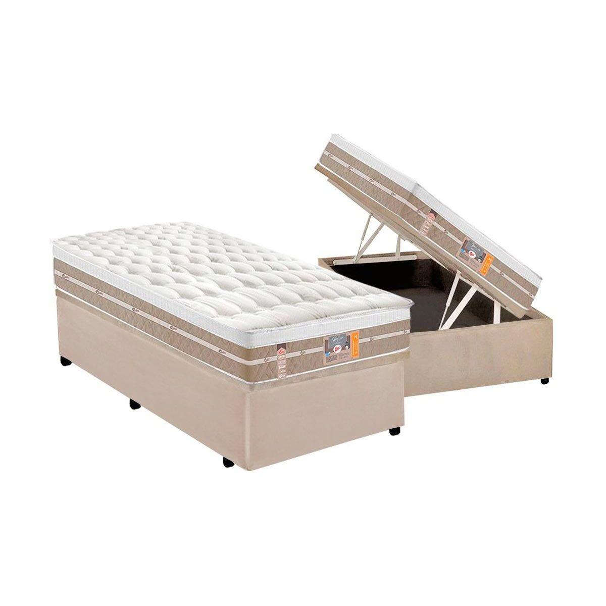 Cama Box Solteiro Colchao Molas Ensacadas Castor Pocket Silver Star Air One Face Base Crc Suede Clean 88x188