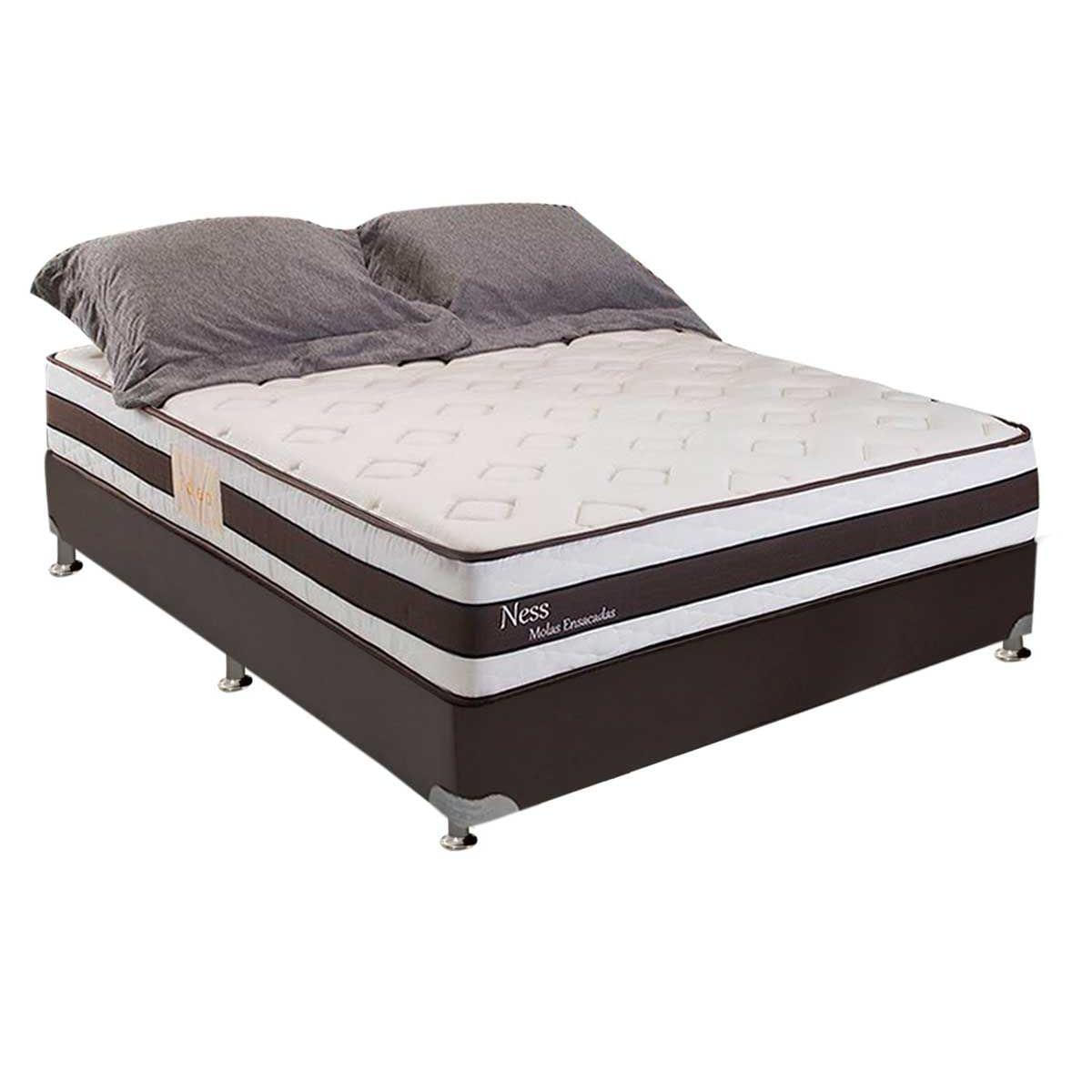 Cama Box Casal Colchao Molas Ensacadas Herval Masterpocket Ness Base Crc Courano Marrom 138x188