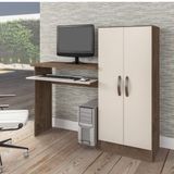 Mesa para Computador com Armário 2 Portas Irlanda Atualle Móveis Mocaccino Rústico/Natura Off White