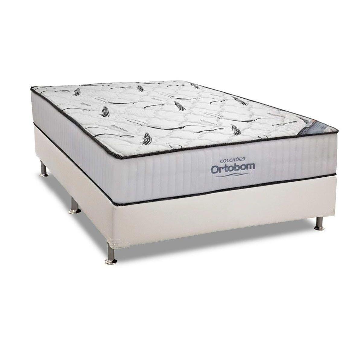 Cama Box Casal Colchao Espuma Ortobom High Foam Base Crc Courano White 138x188